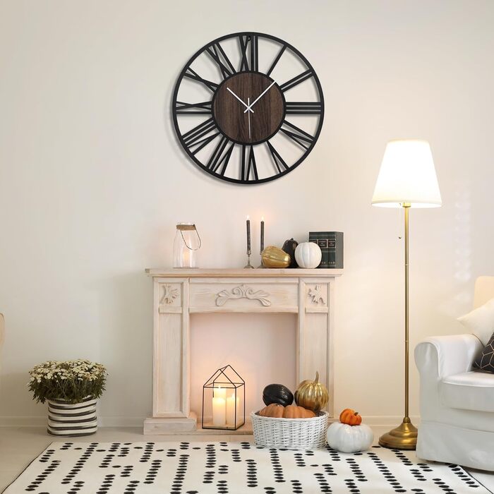 Large Wall Clock, Ticking Sounds, 34CM/14 inch Silent, No Noise, Battery Operated, Modern, Oversized, Retro Vintage Oversized Wall Clock for Living Room, Bedroom and Kitchen (16 inch, Dark Brown - Roman Numbers)