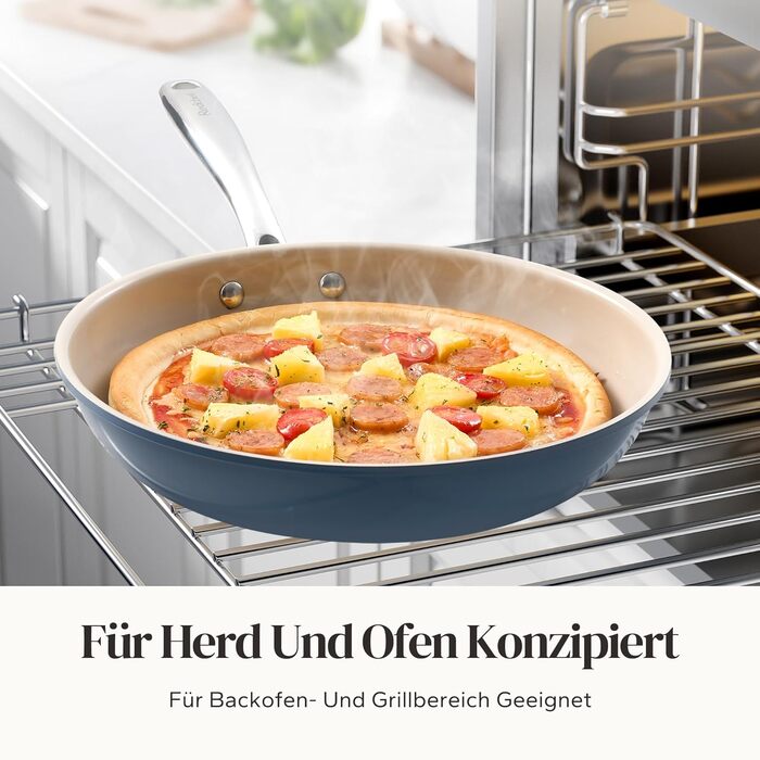 Redchef Ceramic Induction Nonstick Pan Set - 6 Piece Cookware Set with Lids (20/24/28cm) - Blue, Oven & Dishwasher Safe