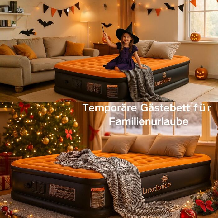 Надувне ліжко самонадувна, 1 місце, з електричним насосом, преміум якість, для кемпінгу та дому, темно-помаранчевий колір