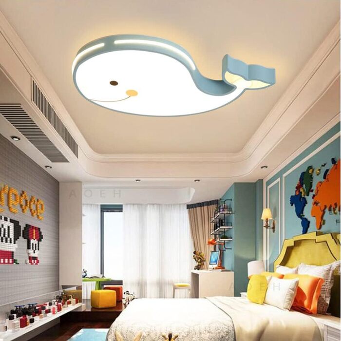 LED Ceiling Lamp Dolphin Shape Dimmable with Remote Control Boy Girl Baby Kids Children's Room Lamps Ceiling Children's Room Bedroom Lamp Room Lighting Chandelier, White, 50cm (Blue, 50cm)