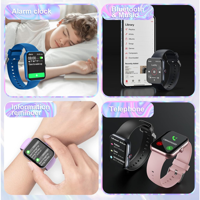 Дитячий розумний годинник Smartwatch Kinder з 1.83 HD сенсорним екраном, фітнес-трекер, водонепроникний (IP68), крокомір, будильник, 37 спортивних режимів, телефон для дітей (Чорний)