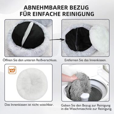 М'яке ліжко для собак, кругле килимок для котів, плюшеве ліжко для собак, килимок для котів, миється, плюш, зручне ліжко, подушка, ліжко-бублик для собак, кошик для собак, середніх та великих собак - сірий (50-120см), розмір 50 x 50 x 20 см, темно-сірий