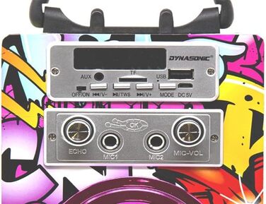 Караоке DYNASONIC з 2 мікрофонами, портативна караоке-машина, Bluetooth-колонки, USB та SD-картрідер, світлові ефекти, подарунок для дітей 5-13 років (025-12 Licht)