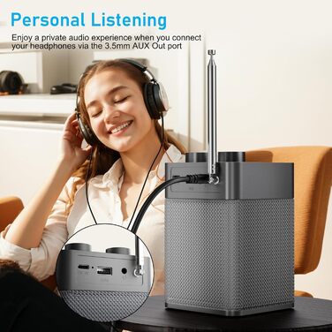 Портативне DAB/DAB+ радіо з цифровим UKW радіоприймачем, FM радіо з Bluetooth 5.0, USB, 80 попередніх станцій, LED дисплеєм сірого кольору