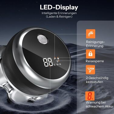 Машинка для гоління голови Yeerain 7D з плаваючими головками, 2 швидкості, акумуляторна, чорна