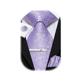 Набір крават-метелика для чоловіків Hi-Tie: краватка-метелик, нагрудна хустинка, застібка, запонки. Ідеально для весілля та офіційних заходів (фіалковий, візерунок пейслі)