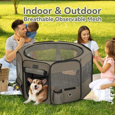 Кія для собак PETSFIT, розкладний вольєр для дому, витривале виконання, 91x84x53 см, сірий чайний (M: 92x84x53 см)