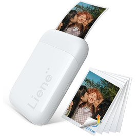 Liene Pearl K100 Mini Фотодрук для смартфонів (5x7,6 см) - комплект з 50 аркушами Zink фотопаперу з клейкою основою, Bluetooth, 300DPI, сумісний з iOS & Android, вбудований акумулятор, білий