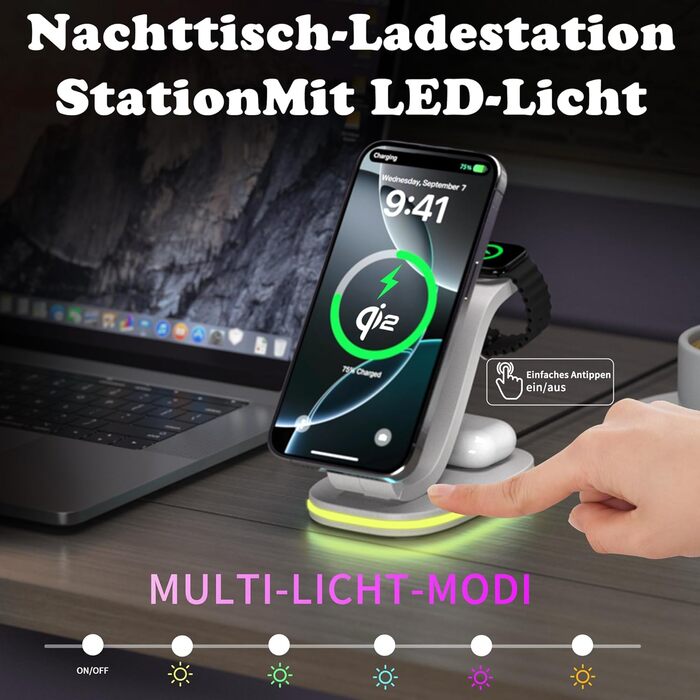 Зарядний пристрій Aimtel Schwanenhals 3-в-1 Qi2 MagSafe для Apple Watch, iPhone 17 Pro Max/17/16/15 та AirPods (30W) білий