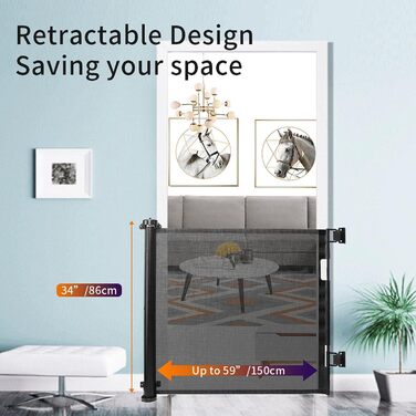 Захисний бар'єр для дитячих воріт, розтяжний 0-150 см, для дітей, котів та собак, внутрішнє та зовнішнє використання (Чорний-150 см)