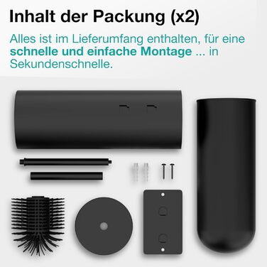 Набір щіток для унітазу Hovea (2 шт.) чорного кольору - силіконові та металеві, кріплення на стіну без свердління, тримач для щіток, WC3620 X2