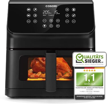 COSORI Air Fryer, 12-in-1 XXL Air Fryer 6.2L, Hot Air Fryer with Viewing Window & Shake Reminder, 80 Recipes, 55 Percent Energy Saving, Dishwasher-Safe Baskets Black Clear Blaze