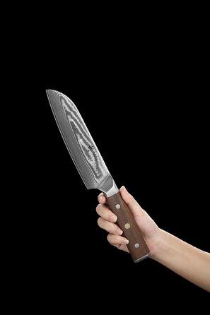 Ніж кухонний Wakoli Santoku Damast (18 см), сталь VG10, 67 шарів, рукоять з горіха, професійний, в подарунковій коробці