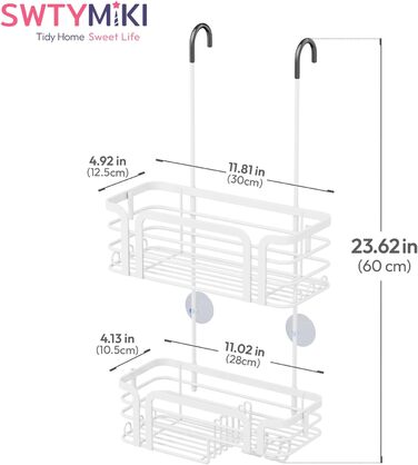 Поличка для душу SWTYMIKI: нержавіюча сталь, 11 гачків, 2 способи встановлення, аксесуари для душу (біла)