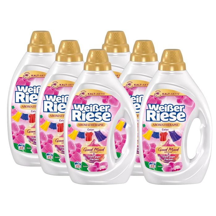 Гель для прання кольорових речей Weißer Riese Color Gel Aromatherapie Floral Sensation з орхідеєю, 6х22 прань, для сяючої чистоти та аромату