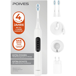 Електрична зубна щітка POIVES P1 Pro з датчиком тиску, 72000 рухів, гарантія до 4 років, 111 днів без ризику, довга тривалість роботи акумулятора, колір Midnight Blue (P1 Pro Silk White)
