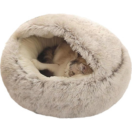 М'яке кругле ліжко для котів з плюшу, гніздо з капюшоном, тепле, нековзне, для котів та цуценят, 50 см