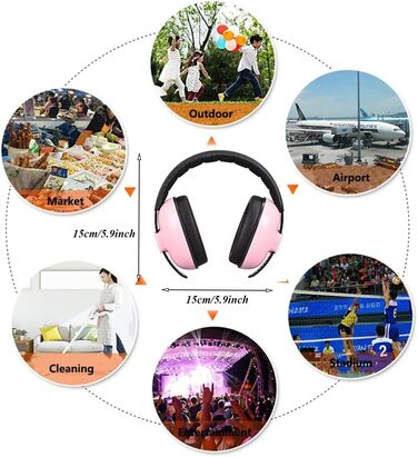 Дитячі навушники-захисники вух 0-2 роки - захист від шуму для літака, сну та повсякденного життя | Регульовані, м'які та легкі для новонароджених та малюків, рожеві