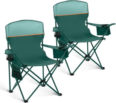 Набір кемпінгових стільців 2 шт. LET'S CAMP: складані крісла для відпочинку на природі з підстаканниками, зручні для риболовлі та відпочинку на відкритому повітрі (зелені)