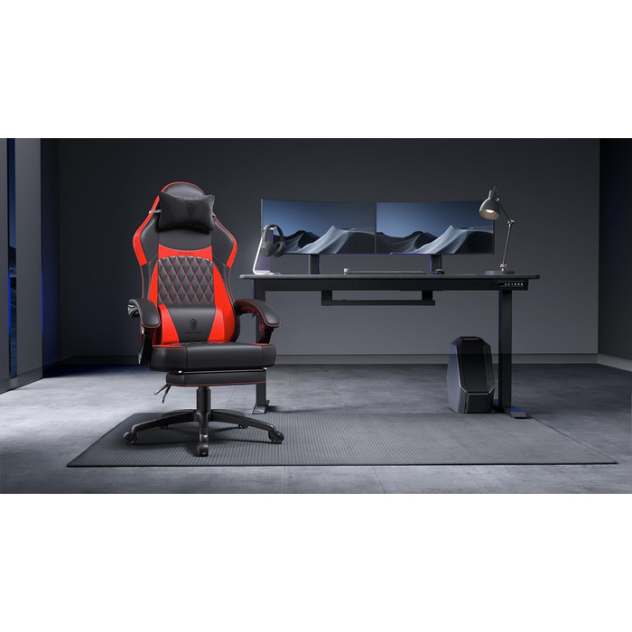 Ігрове крісло Dowinx Racing з ергономічною підтримкою попереку, чорно-червоне, PU шкіра, 150 кг