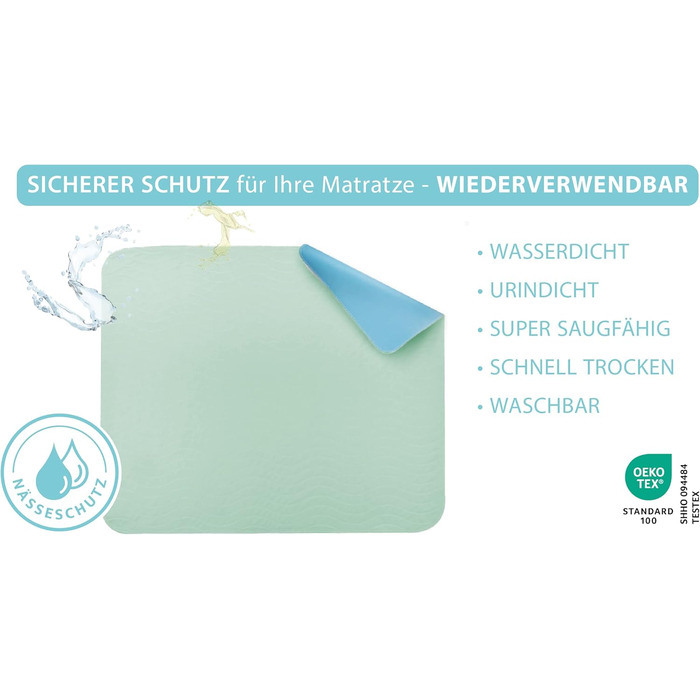8-Pack, incontinence pad 75x90 waterproof bed pad, underpad, washable incontinence pad, breathable, green-blue from Castejo CA3302/C (8)