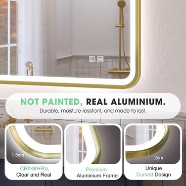 Дзеркало для ванної кімнати S'bagno з підсвічуванням 100x70 см, з алюмінієвою рамою, антизапарник, 3000-6500K, функція пам'яті, IP44, горизонтальне/вертикальне, чорне