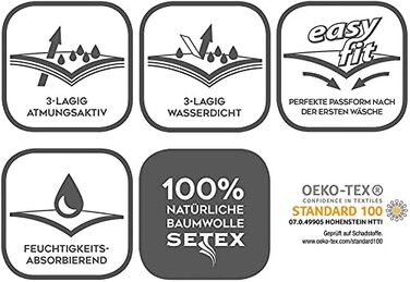 SETEX Waterproof Mattress Protector, 3-Layer, 90 x 200 cm, Mattress Cover made of 100% Cotton, Generation, White