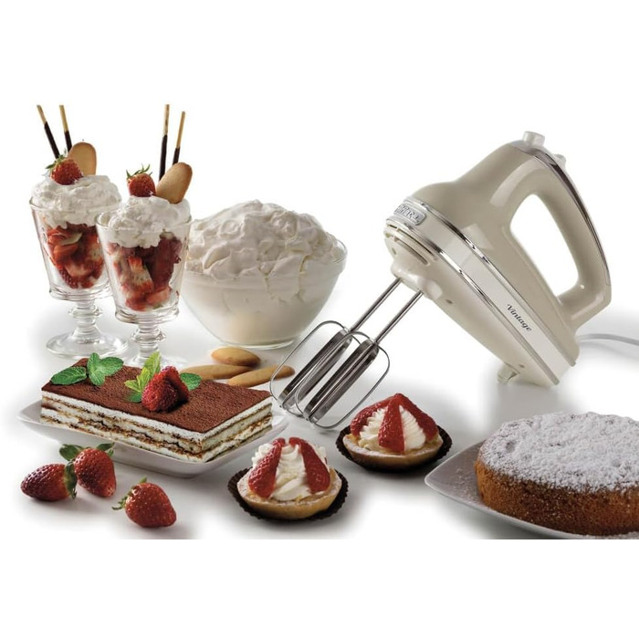 Міксер ручний Ariete Vintage 1548, 450W, Бежевий, 5 швидкостей, турбо-функція, 2 насадки для тіста та збивання