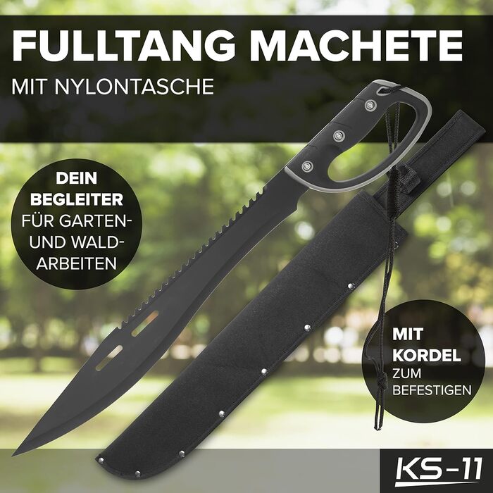 Мачете KS-11 з пилкою, чорний, 61 см, 420 нержавіюча сталь, міцна ручка, захист для рук, для виживання