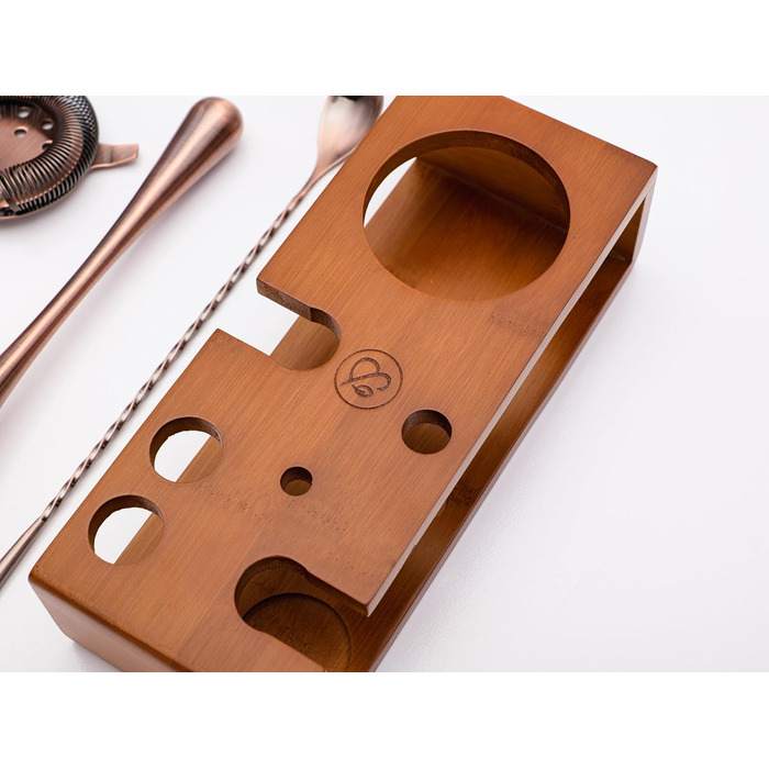 Набір для коктейлів Mint&Mortar 7 предметів з бамбуковим підставкою, з нержавіючої сталі, міксологія, барменський набір з барними інструментами для дому та професійного використання, ідеальний для Мартіні/Маргарити, 680 мл, міксер (Чорний) (Шліфоване мідь