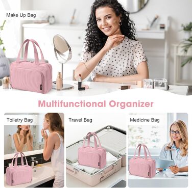 Косметичка для жінок Kalidi з багатьма відділеннями та відділенням для пензликів, велика, для подорожей, органайзер макіяжу, косметичка-рюкзак, темно-зелений (рожевий)