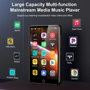 MP3 плеєр 96GB з Bluetooth, Wi-Fi, Android 13.0, Spotify, FM-радіо (чорний)