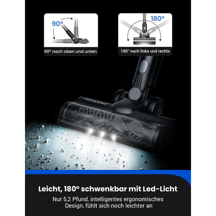Бездротовий пилосос Proscenic P11 з функцією миття підлоги, 45KPA, 550W, 60хв, сірий
