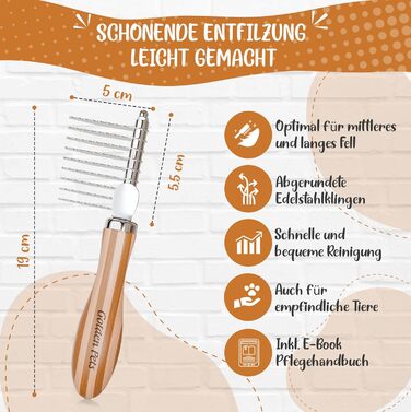 Гребінець для собак та котів Golden Pets Entfilzer Kamm для середньої та довгої шерсті | Підходить для собак та котів будь-якого розміру | Зі згладженими зубцями | + Е-book з догляду за шерстю (9 лез з бамбука)