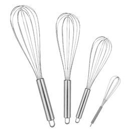 Набір з 4 штук міксерів для кухні LAMXD - нержавіюча сталь, професійні ручні вінчики, для вимішування тіста, яєць, збивання - 21/26/29 см, сріблястий