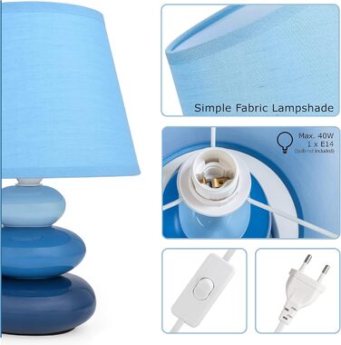 Нічна лампа 'Ліна' блакитна: керамічна настільна лампа з абажуром, LED, E14, 230V