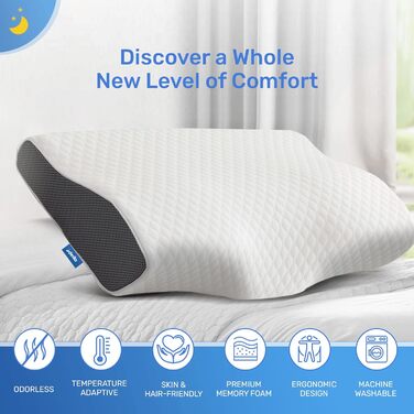Подушка для шиї Derila, подушка для голови, Memory Foam, оригінальна. Ергономічна подушка, подушка для підтримки шиї, подушка для тих, хто спить на боці, спині та животі (King, 1 шт). Подушка Kingsize 60 x 34 см