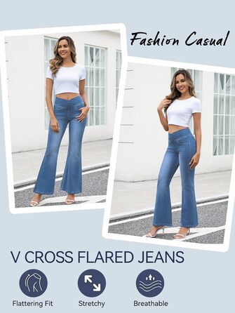 Джинси жіночі Bootcut з високою талією VX VONXURY, темно-сині, еластичні, 4 кишені, для повсякденного носіння та офісу (довжина штанини 79 см, розмір XL)