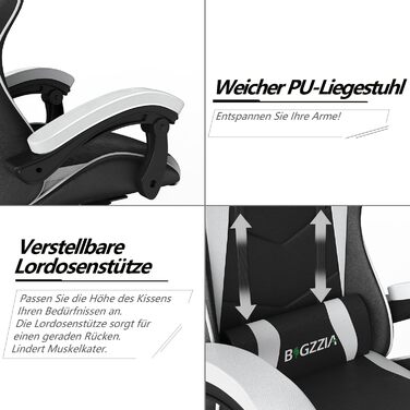Геймерське крісло Racingreat Ergonomic: регульоване, PU-шкіра, з підголівником, для дітей, підлітків та дорослих, кремово-біле
