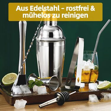 Набір для приготування коктейлів, 10 предметів, нержавіюча сталь, 750 мл, барменський набір з аксесуарами, для бару, вечірки, подарунок для чоловіків