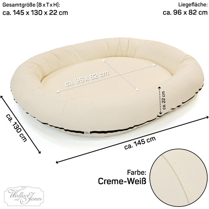 Wallace & Jones | Преміум лежанка для собак Болтон, 63x50 см, з штучної шкіри, для маленьких собак, з прихованою блискавкою, миється, не ковзає, (145 x 130 см, кремово-білий)