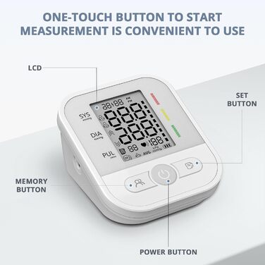 Автоматичний тонометр на плече з LCD-дисплеєм та регульованою манжетою (22–42 см), One-Touch, перловий колір