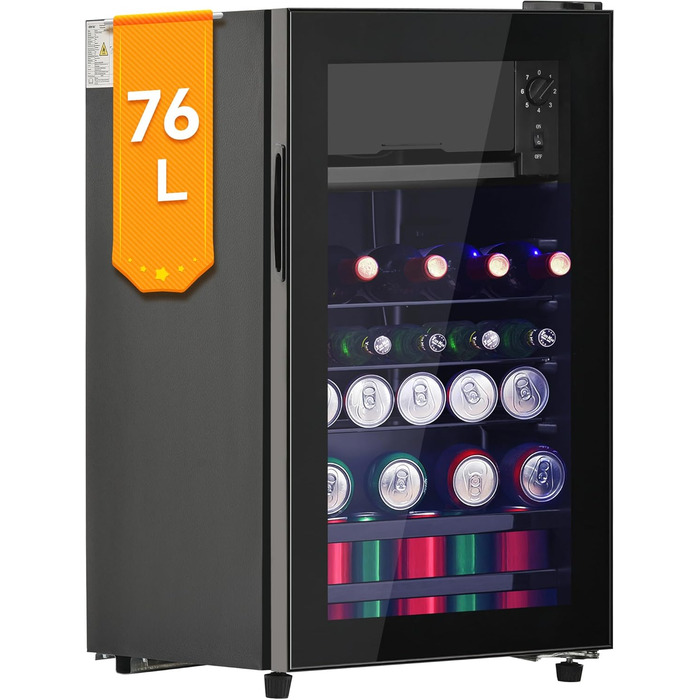 Міні-холодильник 76L з морозильною камерою, чорний, для напоїв та продуктів