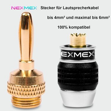 Комплект позолочених бананових роз'ємів NEXMEX для акустичних кабелів, 16 шт (8 пар) для Hi-Fi ресиверів та колонок
