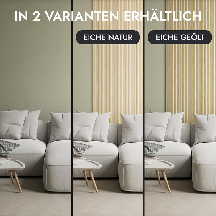 Акустична панель Momento з натурального дуба 240x50 см, білий фетр — декоративна 3D стінова панель-ламель для інтер'єру, Made in Germany