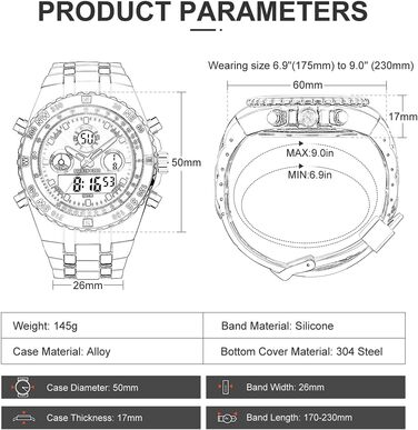 Чоловіжі військові спортивні годинники: цифрові, аналогові, з датою, будильником, світосвітністю, секундоміром. Великі годинники для чоловіків (Rose Gold Blue)
