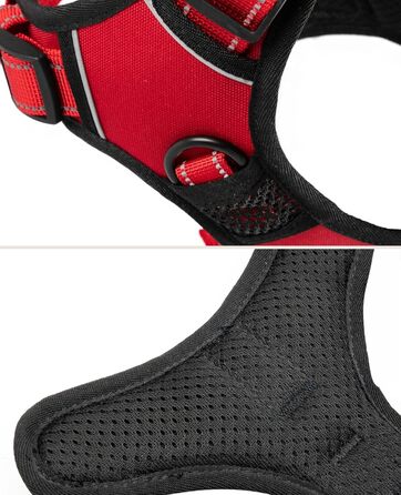 Нашийник для собак Lionto з м'якого нейлону, світловідбиваючий, анти-тяга, з 2 кільцями та 4 ремінцями, двома застібками-кліпсами та гумовим ручним тримачем (S, Червоний)