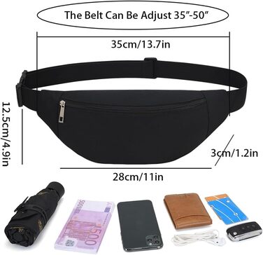 Чоловіча/Жіноча поясна сумка на пояс, бананка для спорту, подорожей, прогулянок з собакою, чорна