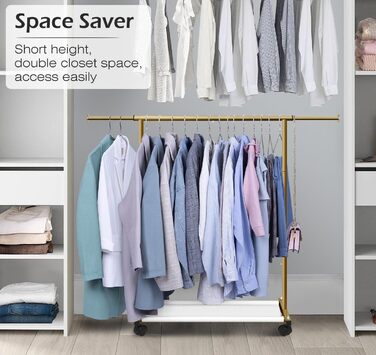 MISSLO Small Clothes Rack for Hanging Clothes, Rolling Garment Rod Stable for Kids, Toddler, Baby, Little Girls, Adults (Gold)