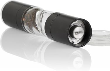 AdHoc DUOMILL PURE комбінована млинка для солі та перцю, нержавіюча сталь та акрил, керамічні жорна, подвійна млинка з захистом аромату, подарункова упаковка, чорна